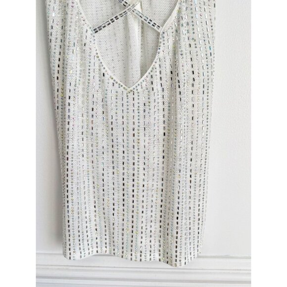 Fashion Nova Babydoll Rhinestone Mini Dress Size Large White Underwire New Years - Picture 4 of 14